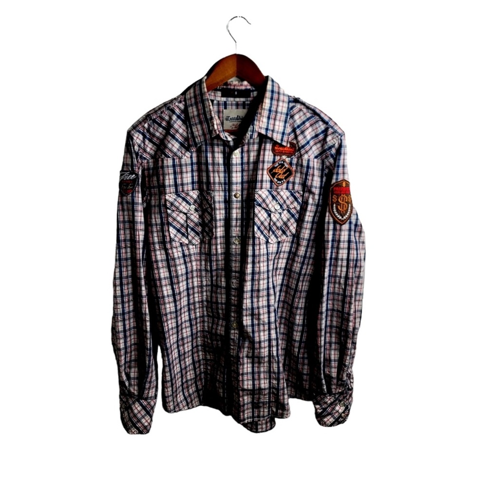FreeShirt Men's Plaid Shirt - Blue, Red, White